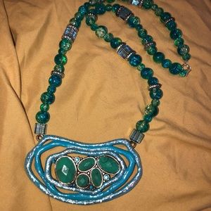 Statement necklace turquoise colors blues silver